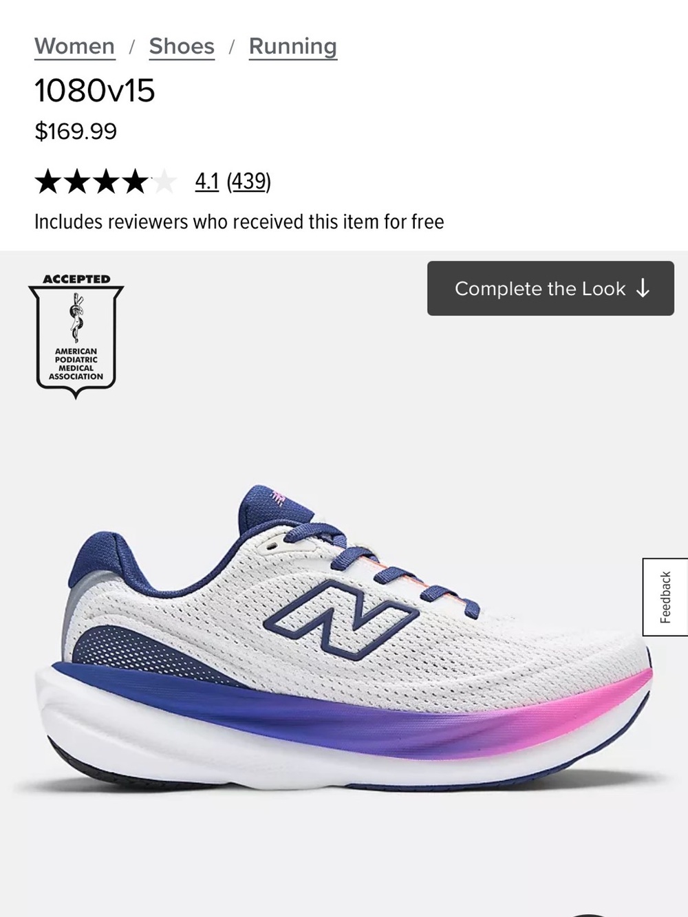 New Balance Women’s 1080v15 Running Shoe - Sea salt with blue oyster